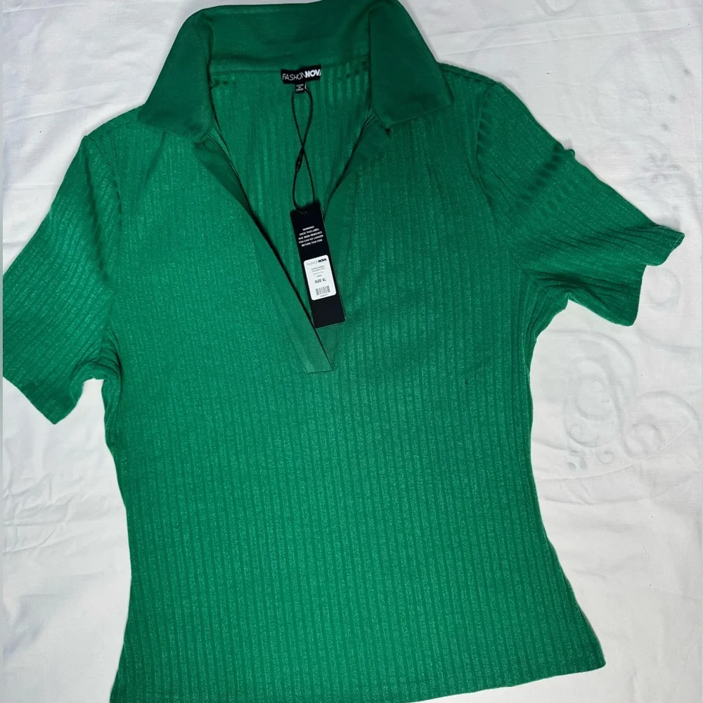 Jordan Ribbed Collared Top - Green - Picture 7 of 9